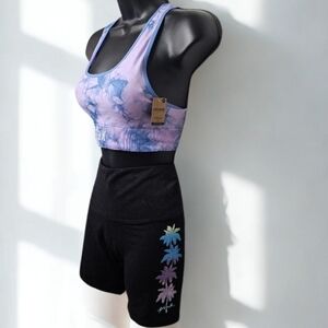 Pink By Victorias Secret - Tie-Dye Sports Bra and Black Palm Tree Shorts Set